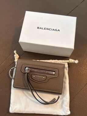 Balenciaga Taupe Leather Key Holder Wallet